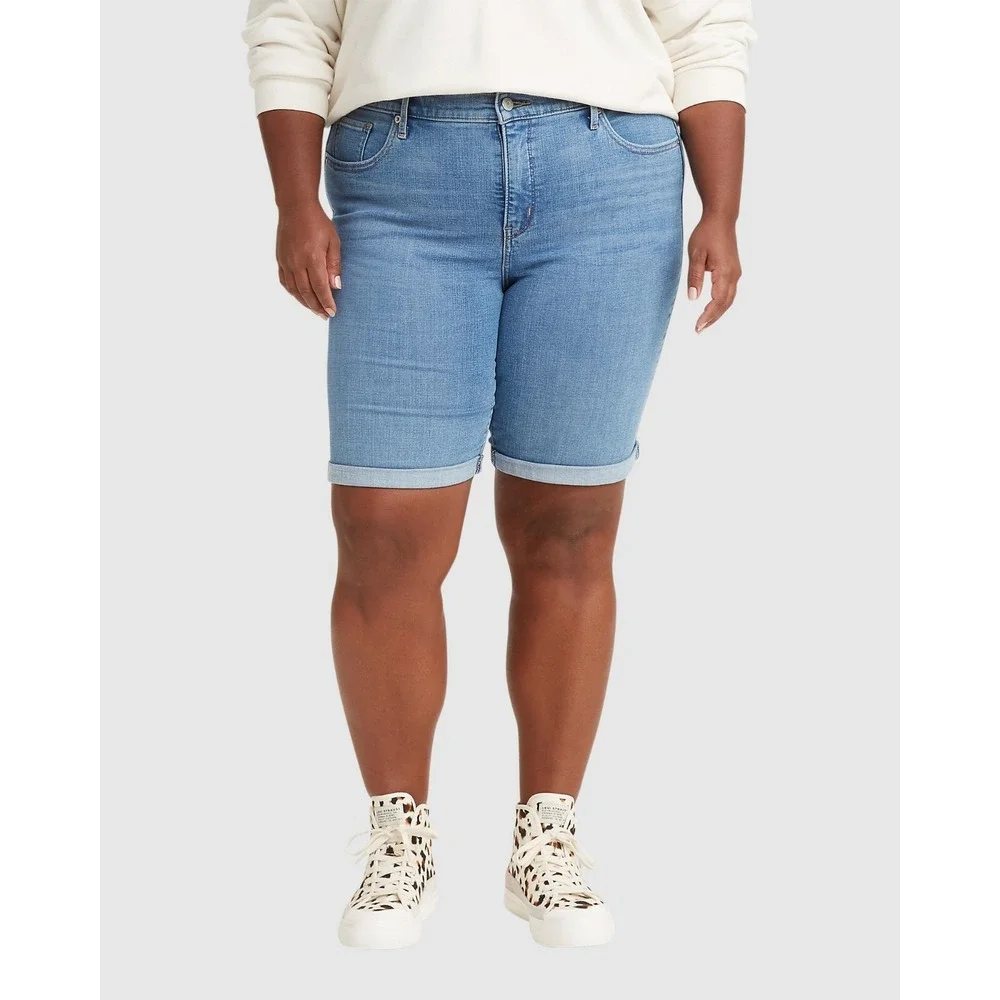 Levi's NEW Classic Bermuda Blue Jeans Shorts Hypersoft Mid-Rise Womens Size 24W - Picture 1 of 6